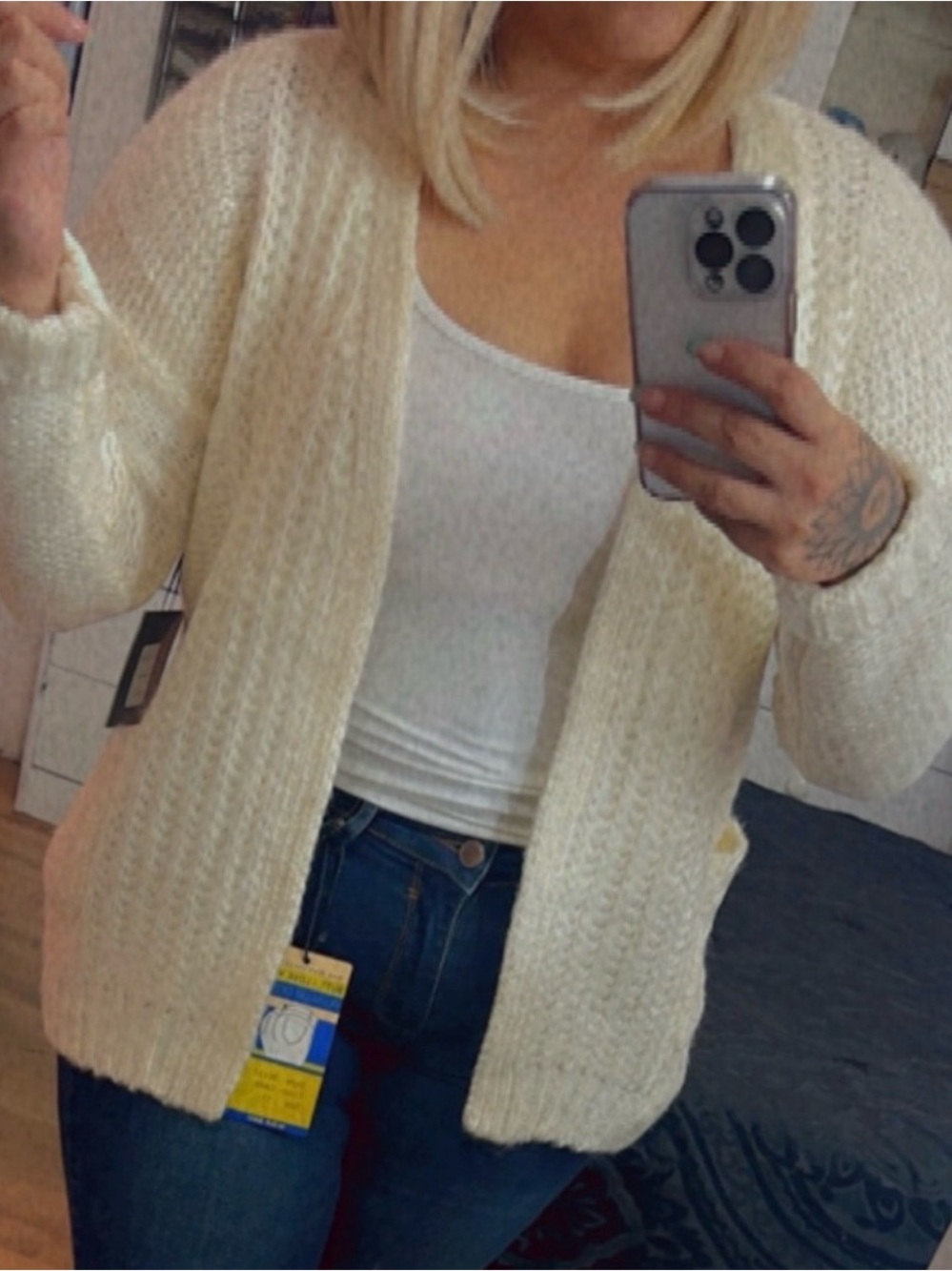 Cozy Open-Front Cream Knit Cardigan Sweater